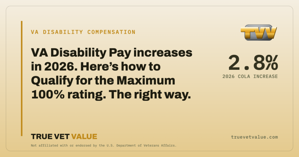 VA Disability Pay increases in 2026. Here’s how to Qualify for the Maximum 100% rating. The right way — True Vet Value